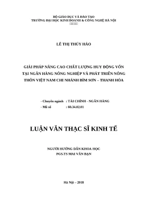 Luận văn tốt nghiệp chất lượng huy động vốn tại ngân hàng nông nghiệp và phát triển nông thôn việt nam chi nhánh bỉm sơn thanh hóa
