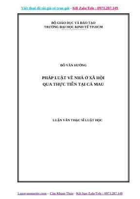 Luận văn thạc sĩ pháp luật về nhà ở xã hội qua thực tiễn tại cà mau