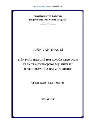 Luận văn thạc sỹ biện pháp hạn chế rủi ro của giao dịch trên trang thƣơng mại điện tử oto com vn của đại việt group