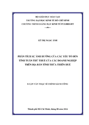 Luận văn thạc sĩ phân tích sự ảnh hưởng của các yếu tố đến tính tuân thủ thuế của các doanh nghiệp trên địa bàn tỉnh thừa thiên huế
