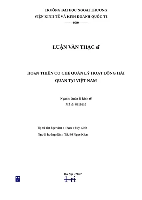 Luận văn thạc sĩ quản lý kinh tế hoàn thiện cơ chế quản lý hoạt động hải quan tại việt nam