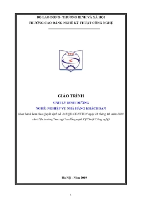 Giáo trình sinh lý dinh dưỡng nghề nghiệp vụ nhà hàng khách sạn trung cấp