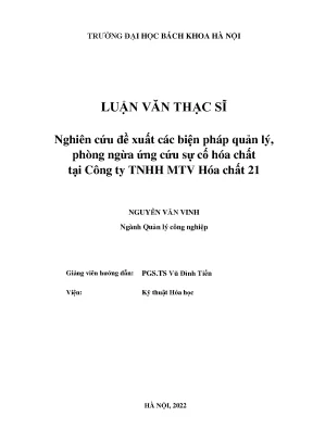 Nghiên cứu đề xuất các biện pháp quản lý phòng ngừa ứng cứu sự cố hóa chất tại công ty tnhh mtv hóa chất 21