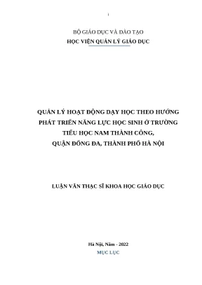 Luận văn thạc sĩ quản lý hoạt động dạy học theo hướng phát triển năng lực cho học sinh ở trường tiểu học nam thành công quận đống đa thành phố hà nội