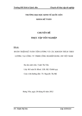 Khóa luận tốt nghiệp hoàn thiện kế toán tiền lương và các khoản trích theo lương tại công ty tnhh công nghiệp dong jin việt nam