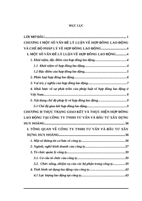 Khóa luận tốt nghiệp chế độ pháp lý về hợp đồng lao động và thực tiễn áp dụng tại công ty trách nhiệm hữu hạn tư vấn và đầu tư xây dựng huy hoàng