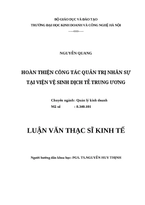 Luận văn thạc sĩ hubt công tác quản trị nhân sự tại viện vệ sinh dịch tễ trung ương