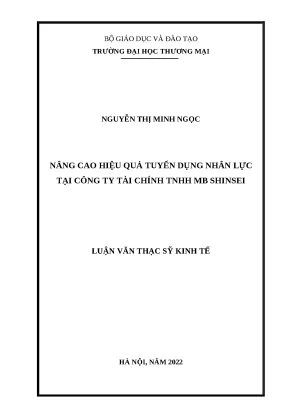 Luận văn thạc sĩ kinh tế nâng cao hiệu quả tuyển dụng nhân lực tại công ty tài chính tnhh mb shinsei