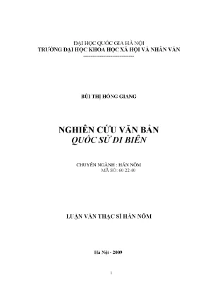 Luận văn thạc sĩ nghiên cứu văn bản quốc sử di biên