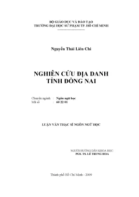 Luận văn thạc sĩ nghiên cứu địa danh tỉnh đồng nai
