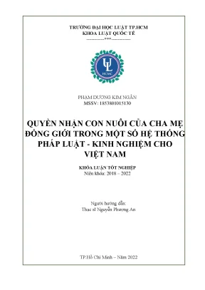 Quyền nhận con nuôi của cha mẹ đồng giới trong một số hệ thống pháp luật kinh nghiệm cho việt nam