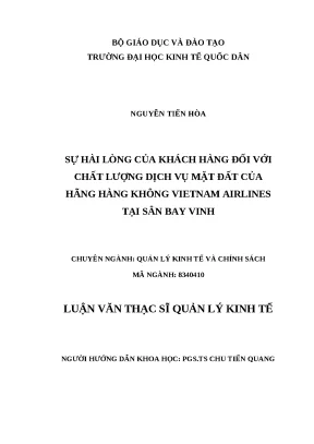 Luận văn thạc sĩ hài lòng của khách hàng đối với chất lượng dịch vụ mặt đất của hãng hàng không vietnam airlines tại sân bay vinh