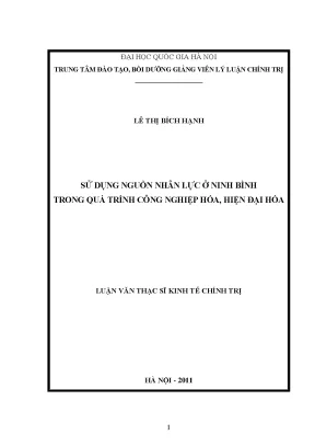 Luận văn thạc sĩ sử dụng nguồn nhân lực ở ninh bình trong quá trình công nghiệp hoá hiện đại hoá