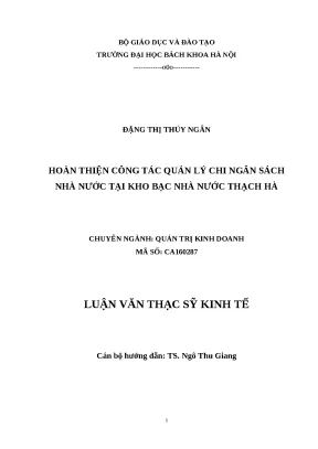 Luận văn thạc sĩ kinh tế hoàn thiện công tác quản lý chi ngân sách nhà nước tại kho bạc nhà nước thạch hà