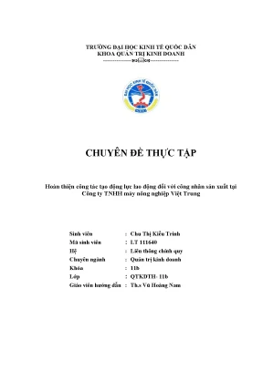Hoàn thiện công tác tạo động lực lao động đối với công nhân sản xuất tại công ty tnhh máy nông nghiệp việt trung