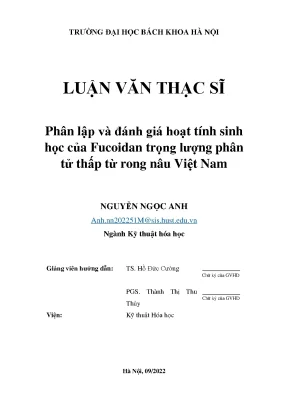 Phân lập và đánh giá hoạt tính sinh học học của fucoidan trọng lượng phân tử thấp từ rong nâu việt nam