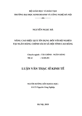 Luận văn thạc sĩ hiệu quả tín dụng đối với hộ nghèo tại ngân hàng chính sách xã hội tỉnh cao bằng