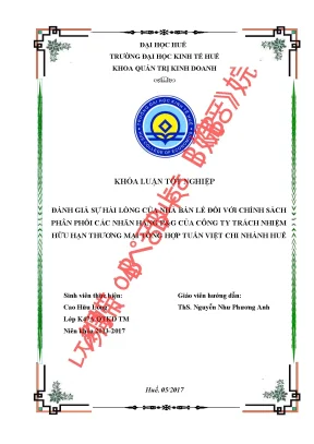 Đánh giá sự hài lòng của nhà bán lẻ đối với chính sách phân phối các nhãn hàng pg của công ty trách nhiệm hữu hạn thương mại tổng hợp tuấn việt chi nhánh huế
