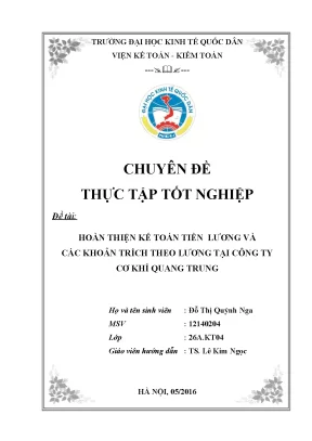 Hoàn thiện kế toán tiền lương và các khoản trích theo lương tại công ty cơ khí quang trung