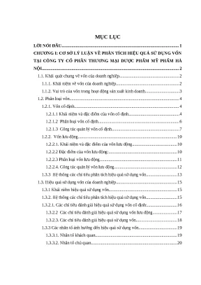Khóa luận tốt nghiệp nâng cao hiệu quả sử dụng vốn tại công ty cổ phần thương mại dược phẩm mỹ phẩm hà nội