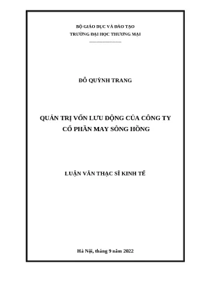 Luận văn thạc sĩ quản trị vốn lưu động của công ty cổ phần may sông hồng