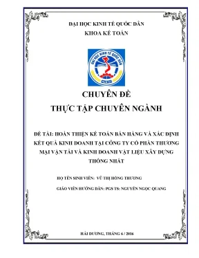 Chuyên đề thực tập hoàn thiện kế toán bán hàng và xác định kết quả kinh doanh tại công ty cổ phần thương mại vận tải và kinh doanh vật liệu xây dựng thống nhất