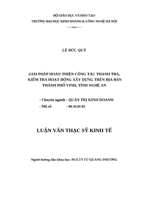 Luận văn thạc sĩ công tác thanh tra kiểm tra hoạt động xây dựng trên địa bàn thành phố vinh tỉnh nghệ an