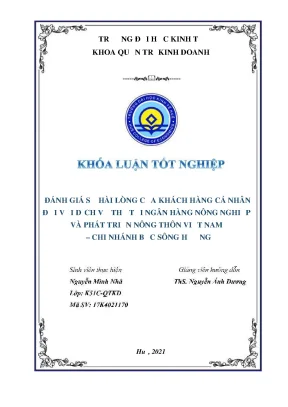 Khóa luận tốt nghiệp đánh giá sự hài lòng của khách hàng cá nhân đối với dịch vụ thẻ tại ngân hàng nông nghiệp và phát triển nông thôn việt nam chi nhánh bắc sông hương