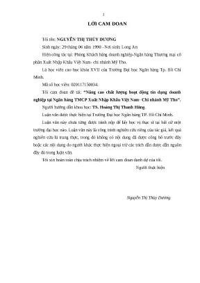 0781 nâng cao chất lượng hoạt động tín dụng dn tại nhtm cp xuất nhập khẩu việt nam chi nhánh mỹ tho luận văn thạc sĩ kinh tế nguyễn thị thùy dương tp h