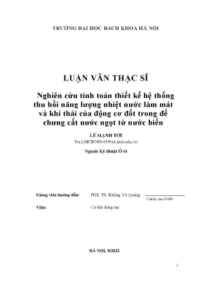 Nghiên cứu tính toán thiết kế hệ thống thu hồi năng lượng nhiệt nước làm mát và khí thải của động cơ đốt trong để chưng cất nước ngọt từ nước biển