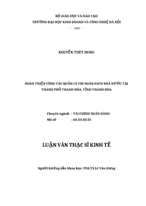 Luận văn thạc sĩ hubt công tác quản lý chi ngân sách nhà nước tại thành phố thanh hóa tỉnh thanh hóa