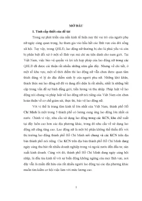 Luận văn trách nhiệm của người sử dụng lao động đối với lao động nữ theo pháp luật lao động việt nam từ thực tiễn các khu công nghiệp tại thành phố hồ chí minh