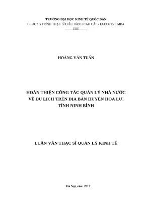 Luận văn thạc sĩ công tác quản lý nhà nước về du lịch trên địa bàn huyện hoa lư tỉnh ninh bình