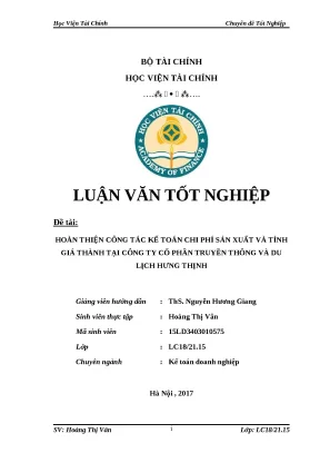 Luận văn tốt nghiệp hoàn thiện công tác kế toán chi phí sản xuất và tính giá thành tại công ty cổ phần truyền thông và du lịch hưng thịnh