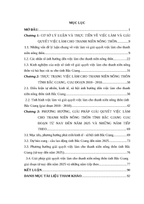 Luận văn thac si việc làm cho thanh niên nông thôn ở tỉnh bắc giang