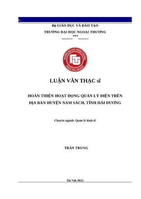 Luận văn thạc sĩ quản lý kinh tế hoàn thiện hoạt động quản lý điện trên địa bàn huyện nam sách tỉnh hải dương