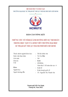 Đề tài nckh những yếu tố tâm lí ảnh hưởng đến sự trì hoãn trong học tập của sinh viên trường đại học sư phạm kỹ thuật thành phố hồ chí minh