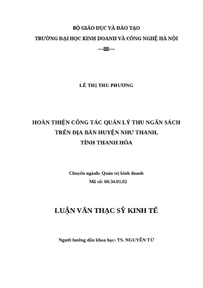 Luận văn thạc sĩ hubt hoàn thiện công tác quản lý thu ngân sách trên địa bàn huyện như thanh tỉnh thanh hóa