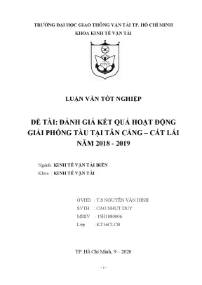 Tài liệu đánh giá kết quả hoạt động giải phóng tàu tại tân cảng cát lái năm 2018 2019