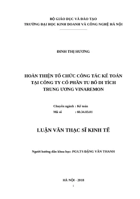 Luận văn thạc sĩ hubt hoàn thiện tổ chức công tác kế toán tại công ty cổ phần tu bổ di tích trung ương vinaremon
