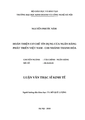 Luận văn thạc sĩ hoàn thiện cơ chế tín dụng của ngân hàng phát triển việt nam chi nhánh thanh hóa