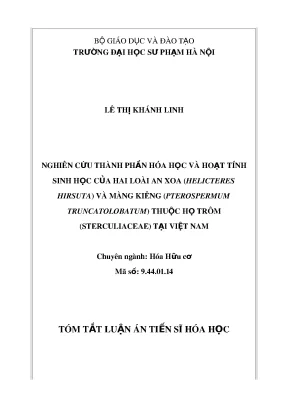 Tóm tắt luận án tiến sĩ hóa học nghiên cứu thành phần hóa học và hoạt tính sinh học của hai loài an xoa helicteres hirsuta và màng kiêng pterospermum truncatolobatum thuộc họ