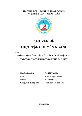 Luận văn tốt nghiệp công tác kế toán nguyên vật liệu tại công ty cổ phần công nghệ bắc việt