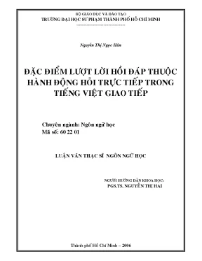 Luận văn thạc sĩ đặc điểm lượt lời hồi đáp thuộc hành động hỏi trực tiếp trong tiếng việt giao tiếp