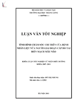 Khóa luận tốt nghiệp tình hình chăm sóc chi trên của bệnh nhân liệt nửa người giai đoạn cấp do tai biến mạch máu não