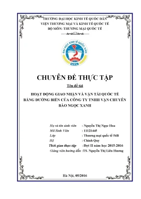 Hoạt động giao nhận và vận tải quốc tế bằng đường biển của công ty tnhh vận chuyên bảo ngọc xanh
