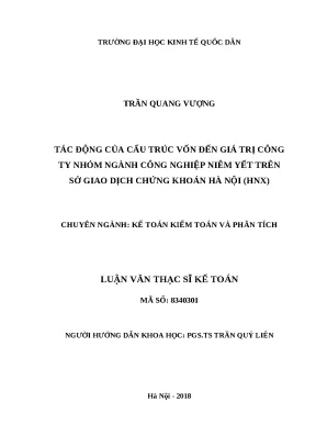 Luận văn thạc sĩ tác động của cấu trúc vốn đến giá trị công ty nhóm ngành công nghiệp niêm yết trên sở giao dịch chứng khoán hà nội hnx