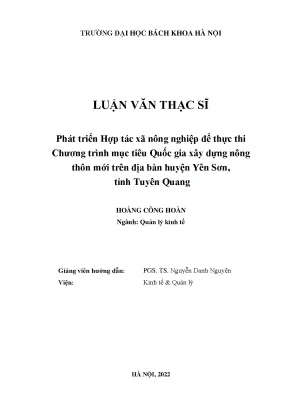 Phát triển hợp tác xã nông nghiệp để thực thi chương trình mục tiêu quốc gia xây dựng nông thôn mới trên địa bàn huyện yên sơn tỉnh tuyên quang