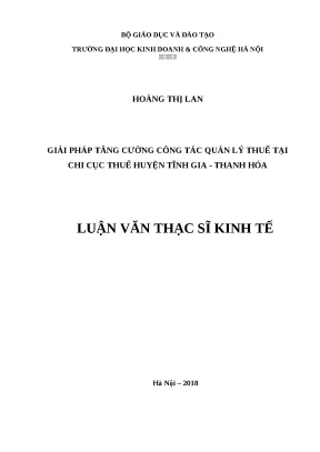 Luận văn tốt nghiệp công tác quản lý thuế tại chi cục thuế huyện tĩnh gia thanh hóa