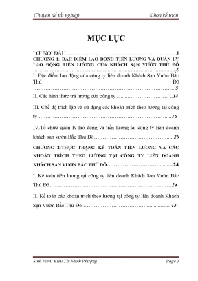 Hoàn thiện kế toán tiền lương và các khoản trích theo lương tại công ty liên doanh khách sạn vườn bắc thủ đô